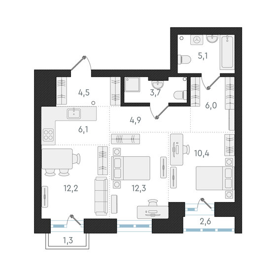 65,2 м², 3-комнатная квартира 11 400 000 ₽ - изображение 1