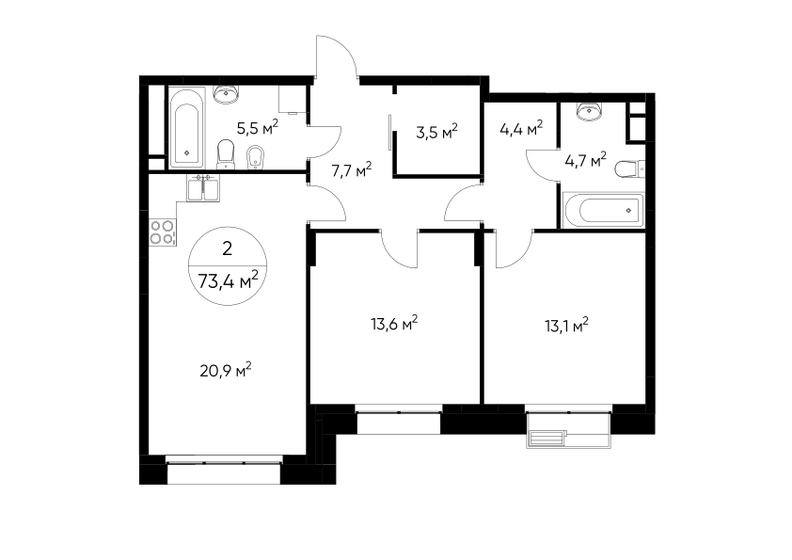 73,4 м², 2-комнатная квартира 21 602 084 ₽ - изображение 1