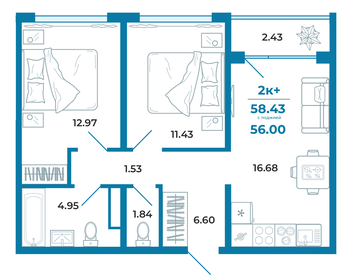 57,8 м², 2-комнатная квартира 6 900 000 ₽ - изображение 12