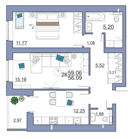 60 м², 2-комнатная квартира 5 510 000 ₽ - изображение 6