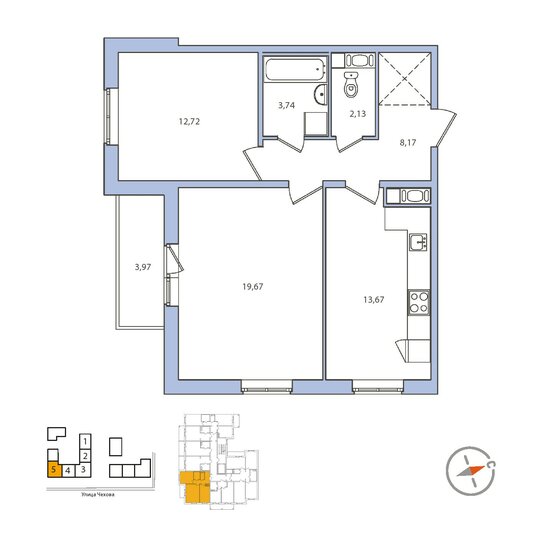 60,1 м², 2-комнатная квартира 10 626 720 ₽ - изображение 11