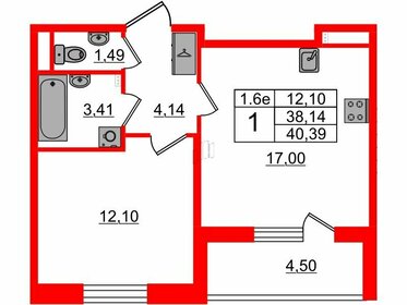 Квартира 38,1 м², 1-комнатная - изображение 1