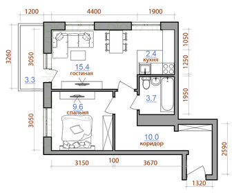 Квартира 45,2 м², 2-комнатная - изображение 1