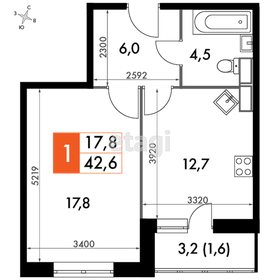 Квартира 42,6 м², 1-комнатная - изображение 1