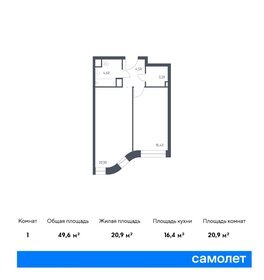 Квартира 49,6 м², 1-комнатные - изображение 1