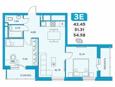 Квартира 54,6 м², 3-комнатная - изображение 1