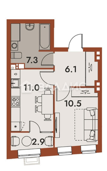 37,8 м², 1-комнатная квартира 6 900 000 ₽ - изображение 1