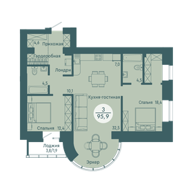 Квартира 95,9 м², 3-комнатная - изображение 1