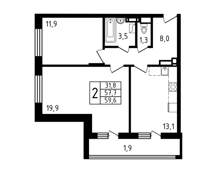 59,6 м², 2-комнатная квартира 10 078 360 ₽ - изображение 51