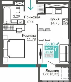 Квартира 34,4 м², 1-комнатная - изображение 1