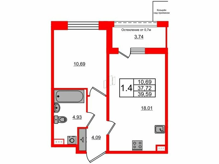 37,7 м², 1-комнатная квартира 8 700 023 ₽ - изображение 31