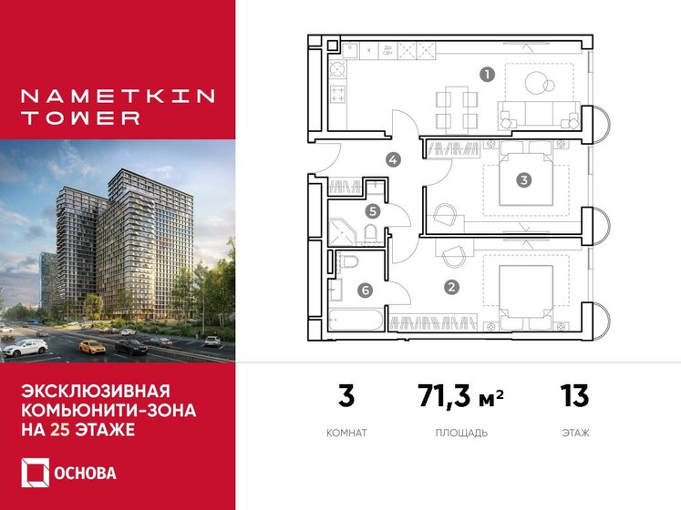 71,3 м², 3-комнатные апартаменты 22 673 400 ₽ - изображение 1