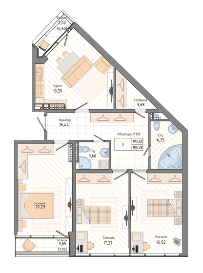 105,4 м², 3-комнатная квартира 40 024 140 ₽ - изображение 1