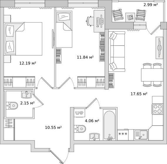 57,6 м², 2-комнатная квартира 9 272 448 ₽ - изображение 22