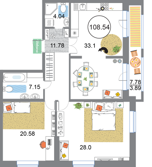 108,5 м², 2-комнатная квартира 24 421 500 ₽ - изображение 1