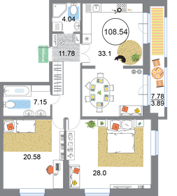 Квартира 108,5 м², 2-комнатная - изображение 1