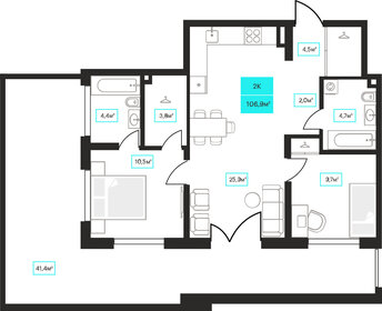 Квартира 106,9 м², 2-комнатная - изображение 1