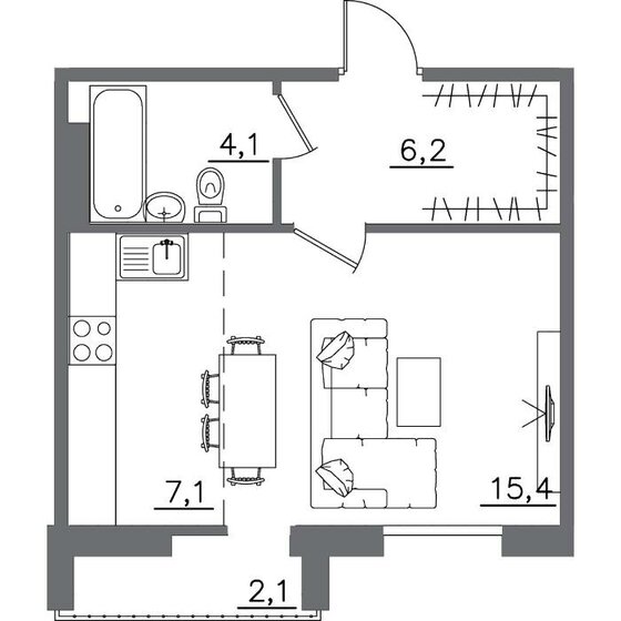 34,9 м², 1-комнатная квартира 6 329 950 ₽ - изображение 1