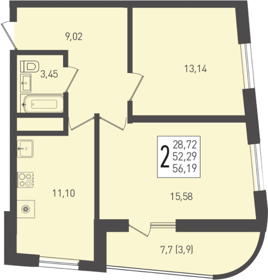 56,2 м², 2-комнатная квартира 7 220 415 ₽ - изображение 16