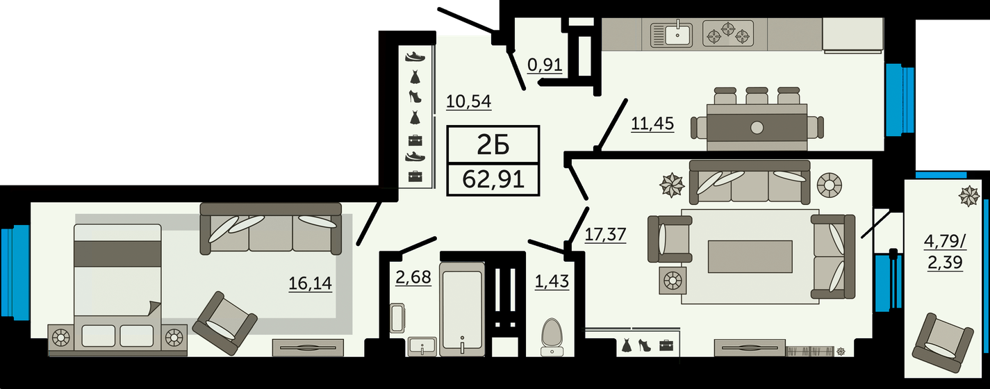 62,9 м², 2-комнатная квартира 8 933 220 ₽ - изображение 1