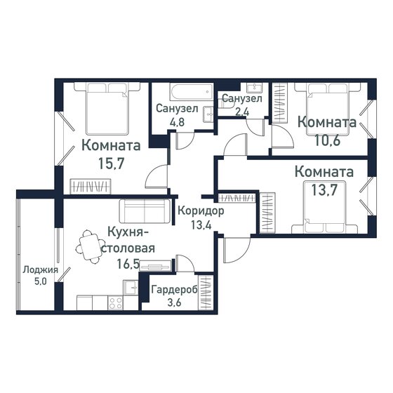 80,6 м², 3-комнатная квартира 9 269 000 ₽ - изображение 1