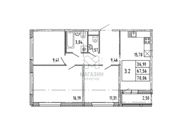 Квартира 70,1 м², 3-комнатная - изображение 1