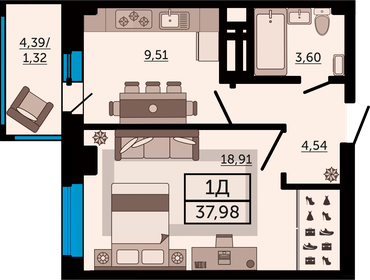 38 м², 1-комнатная квартира 5 279 220 ₽ - изображение 17