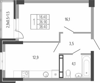 Квартира 38,4 м², 1-комнатная - изображение 1