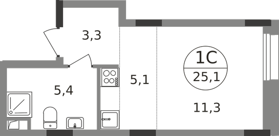 Квартира 25,1 м², студия - изображение 1