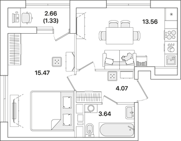 Квартира 38,1 м², 1-комнатная - изображение 1