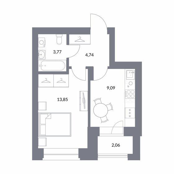 33,5 м², 1-комнатная квартира 9 000 000 ₽ - изображение 1