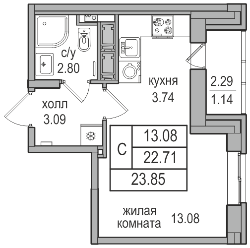 22,7 м², квартира-студия 6 692 310 ₽ - изображение 31