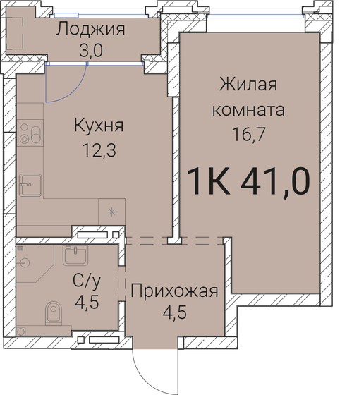 41 м², 1-комнатная квартира 7 702 500 ₽ - изображение 1