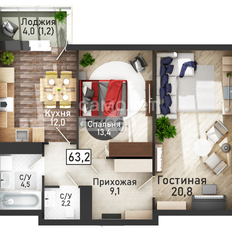 Квартира 62,8 м², 2-комнатная - изображение 4