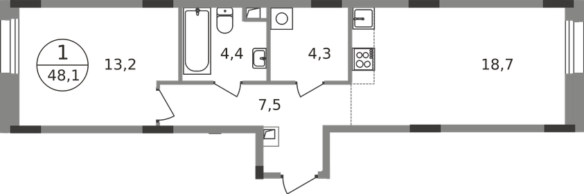 Квартира 48,1 м², 1-комнатная - изображение 1