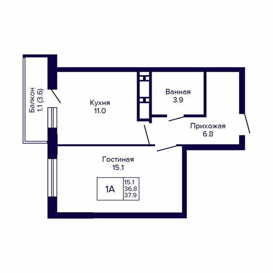 37,9 м², 1-комнатная квартира 4 206 900 ₽ - изображение 1