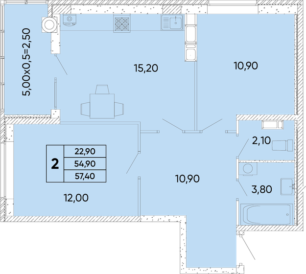 57,4 м², 2-комнатная квартира 6 744 500 ₽ - изображение 1