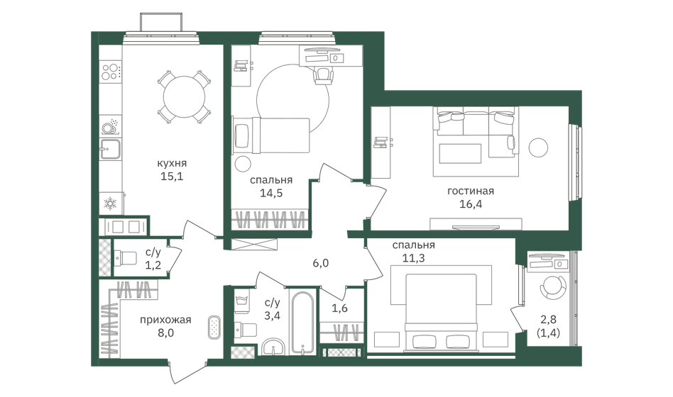 78,9 м², 3-комнатная квартира 22 959 900 ₽ - изображение 33