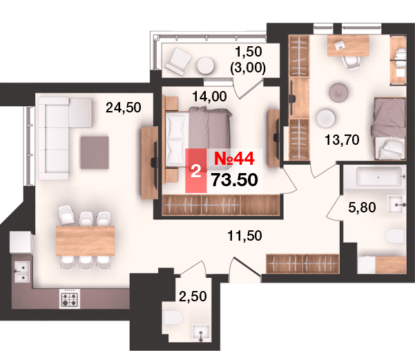 73,5 м², 2-комнатная квартира 8 158 500 ₽ - изображение 1