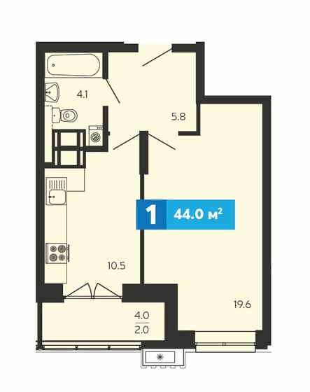 44 м², 1-комнатная квартира 4 666 200 ₽ - изображение 1