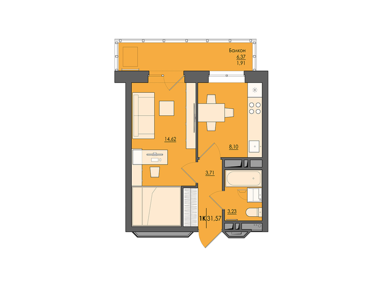 31,6 м², 1-комнатная квартира 4 149 000 ₽ - изображение 1