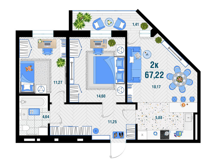 67,2 м², 2-комнатная квартира 8 738 600 ₽ - изображение 1