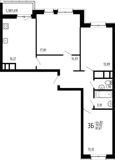 81,6 м², 3-комнатная квартира 13 500 000 ₽ - изображение 1