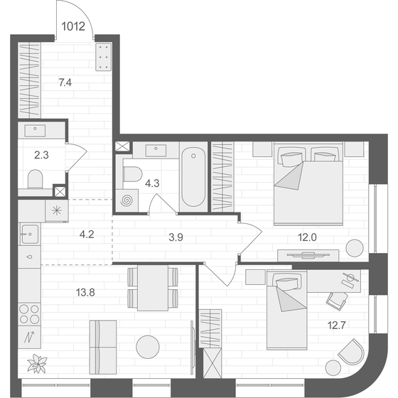 60,6 м², 2-комнатная квартира 36 646 516 ₽ - изображение 1