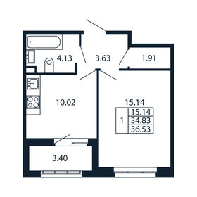 Квартира 34 м², 1-комнатная - изображение 5