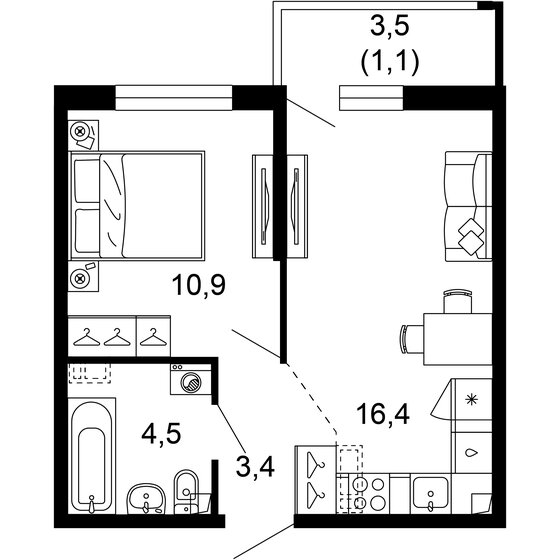 36,3 м², 1-комнатная квартира 17 159 010 ₽ - изображение 1