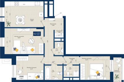 91 м², 3-комнатная квартира 23 000 000 ₽ - изображение 54