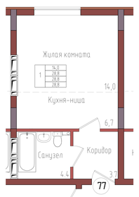 Квартира 28,8 м², 1-комнатная - изображение 1