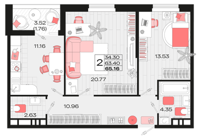 65,2 м², 2-комнатная квартира 7 747 524 ₽ - изображение 62