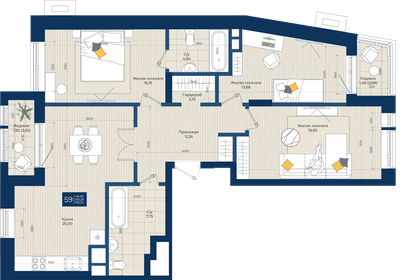 Квартира 103,5 м², 3-комнатная - изображение 1